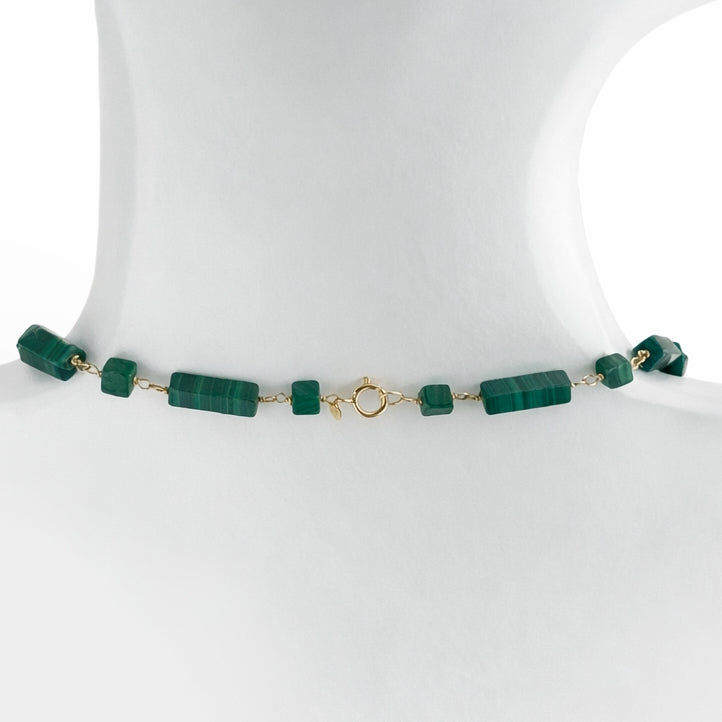 14k Malachite Cube/Rectangle Cube 1x1 Link Necklace