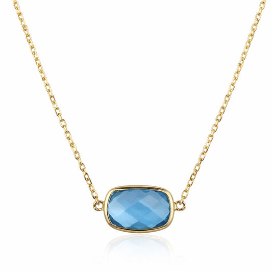 14k Swiss Blue Topaz Cushion Center Necklace