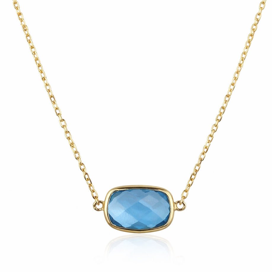 14k Swiss Blue Topaz Cushion Center Necklace