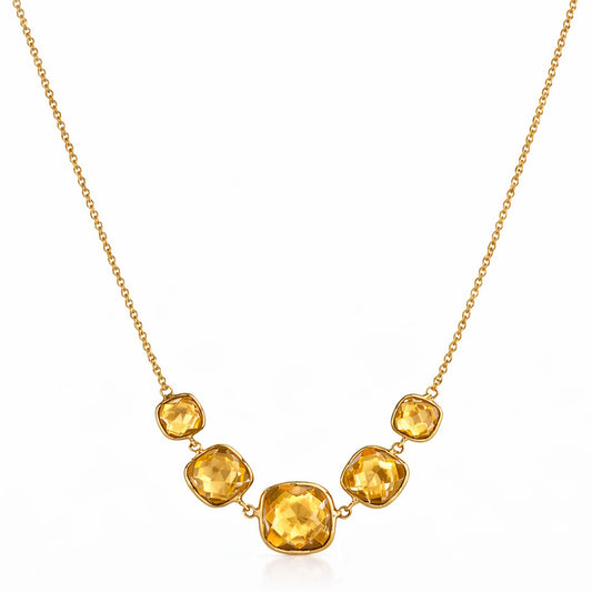 14k Citrine 5 Graduated Cushion Front Necklace