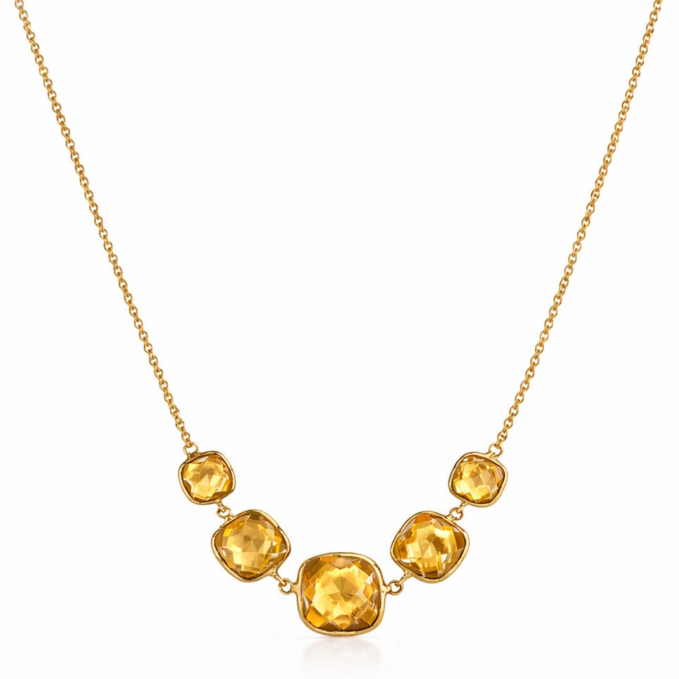 14k Citrine 5 Graduated Cushion Front Necklace