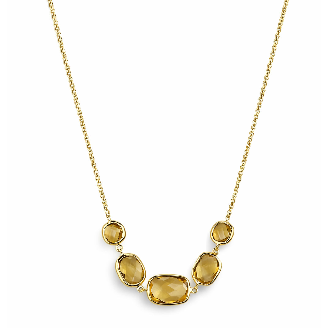 14k Citrine 5 Cushion Bezel Front Necklace