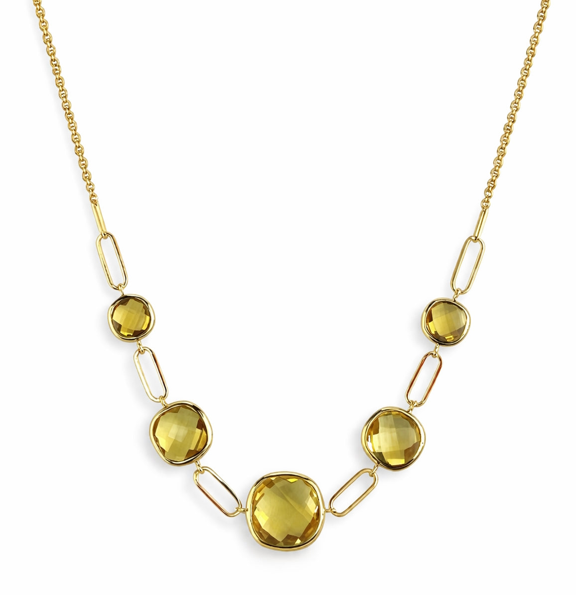 14k Citrine 5 Graduated Cushion Paperclip Necklace