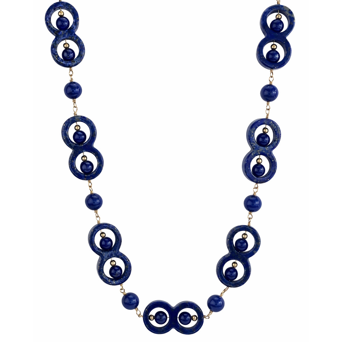 14k Lapis Figure 8 with Spinning Bead Link Necklace