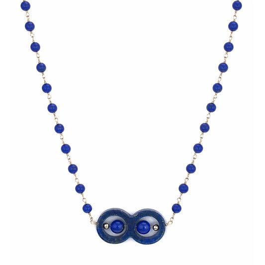 14k Lapis Link with Figure 8 Spinning Bead Pendant Necklace