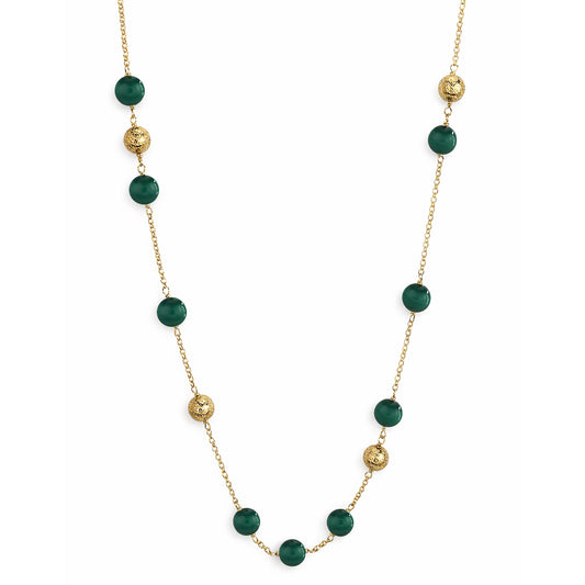 14k Malachite Gold Glitter Ball Station Link Necklace