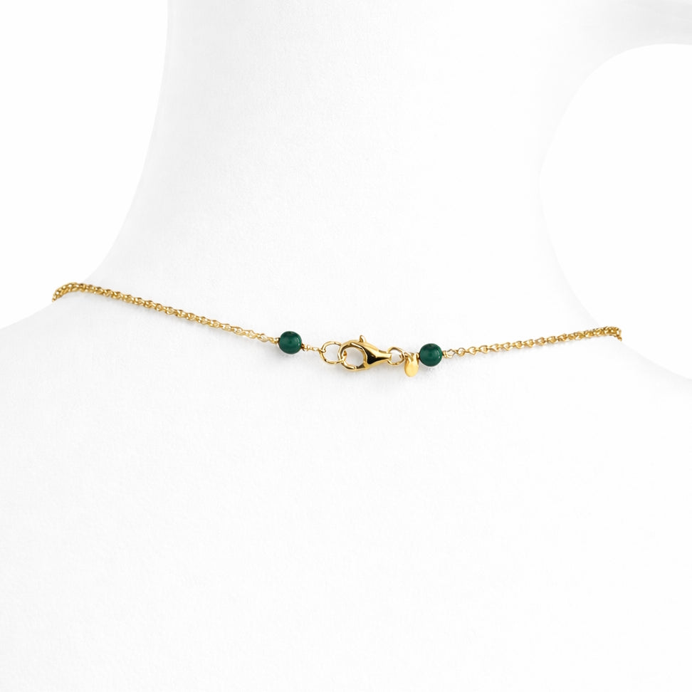 14k Malachite Gold Glitter Ball Station Link Necklace
