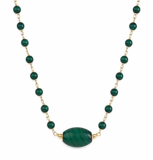 14k Malachite Link with Barrel Pendant Necklace