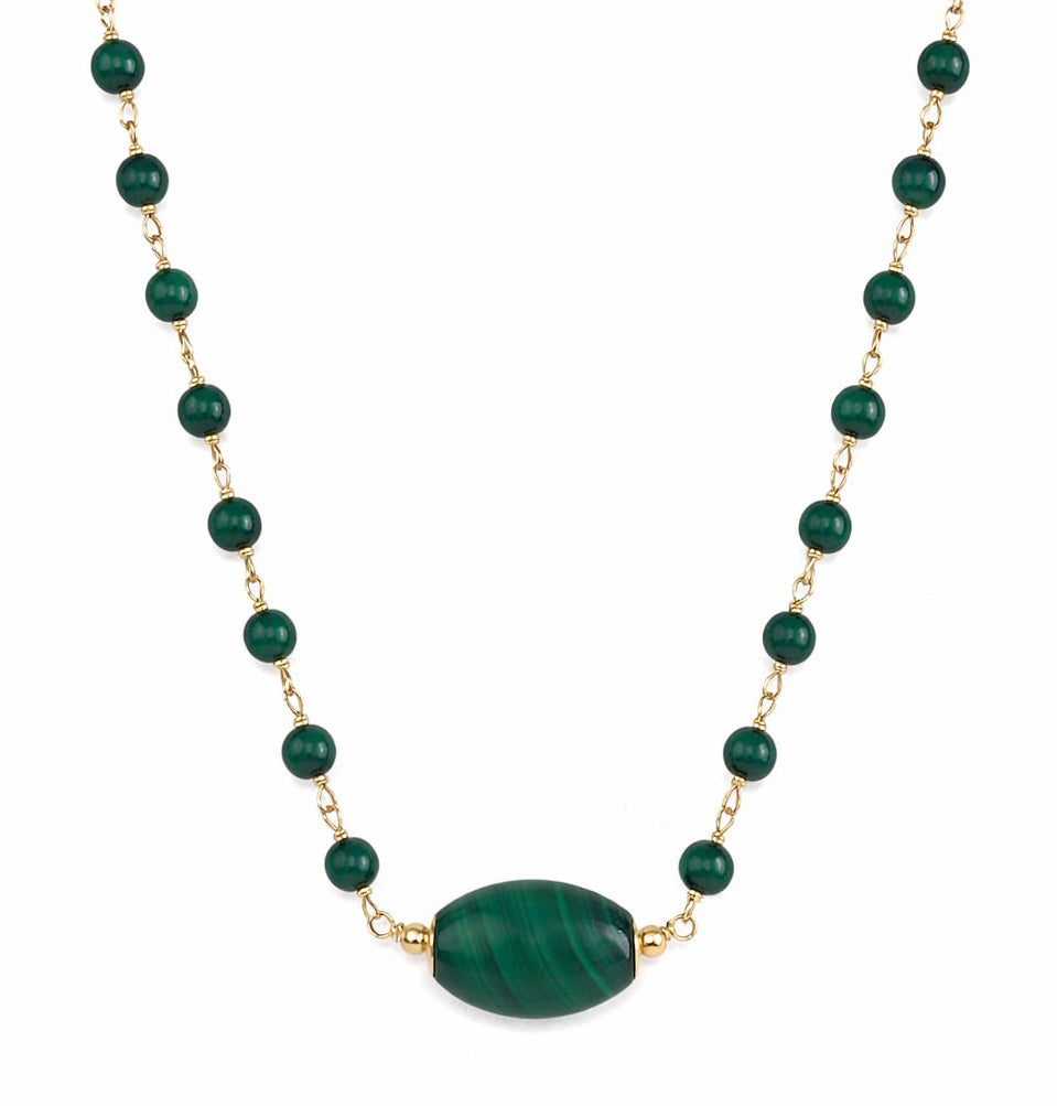 14k Malachite Link with Barrel Pendant Necklace