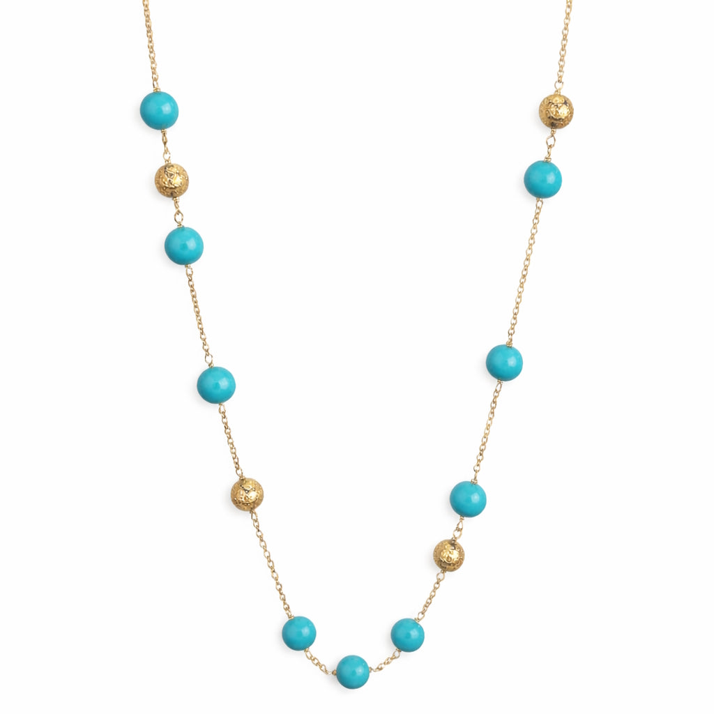 14k Turquoise Gold Glitter Ball Station Link Necklace