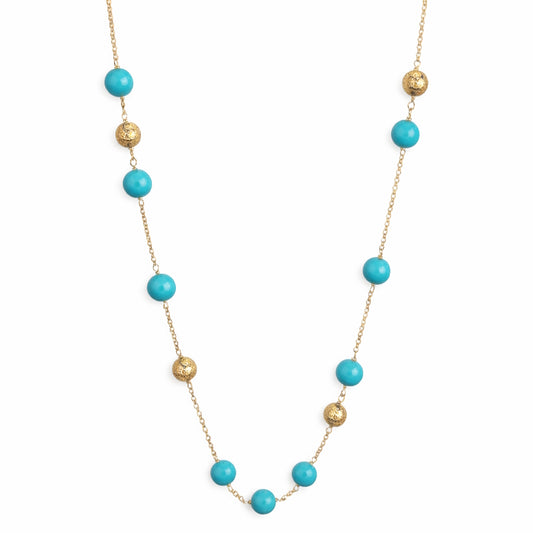 14k Turquoise Gold Glitter Ball Station Link Necklace