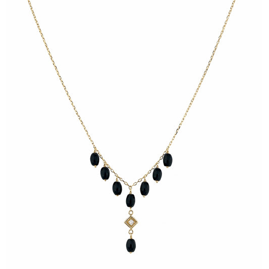 14k Black Onyx & Diamond Drop Necklace