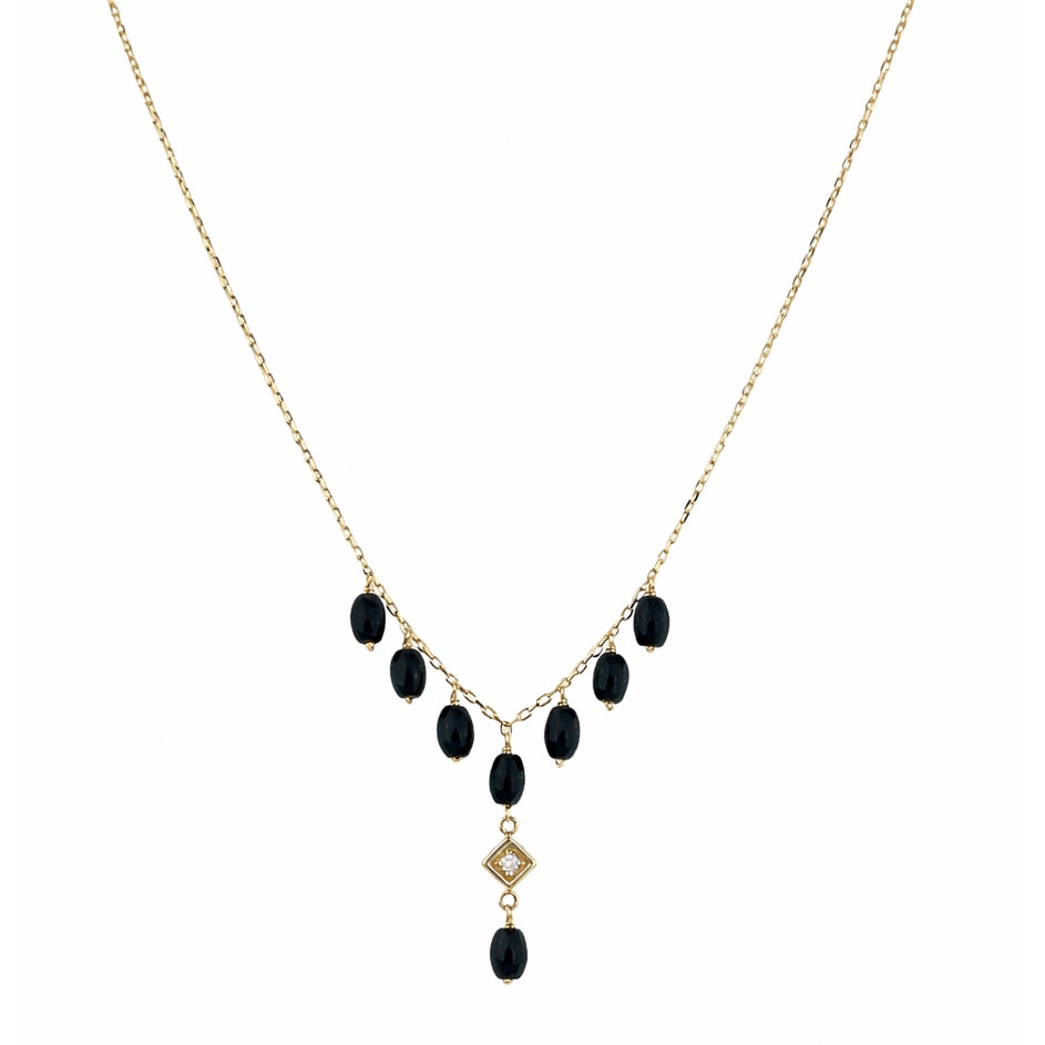 14k Black Onyx & Diamond Drop Necklace