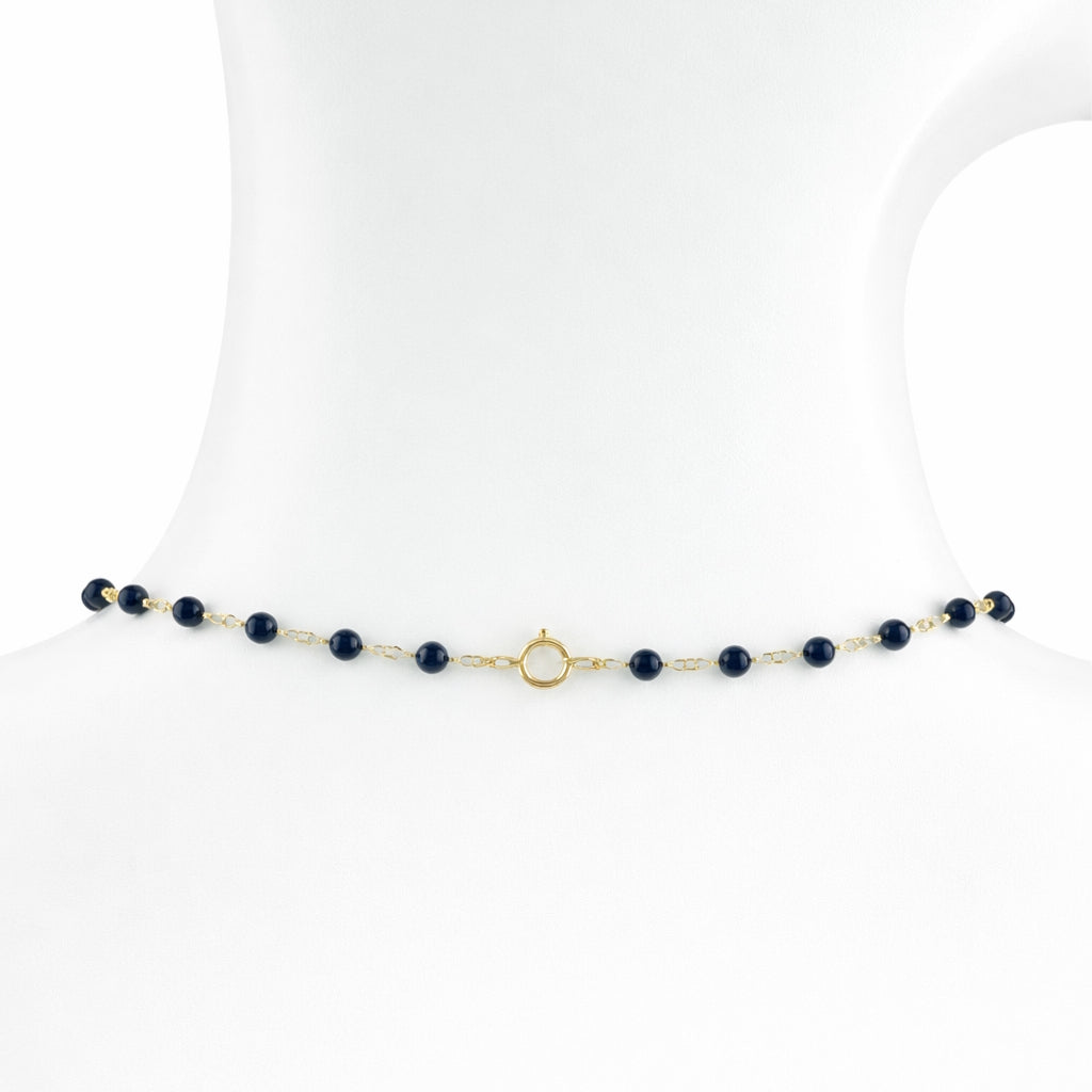 14k Black Onyx Link with Rectangle Gold Lucky Pendant Necklace