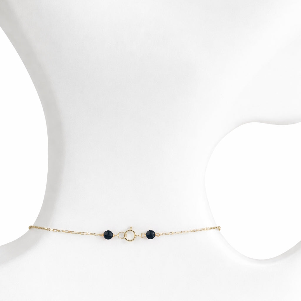 14k Black Onyx Link Round Pendant Necklace
