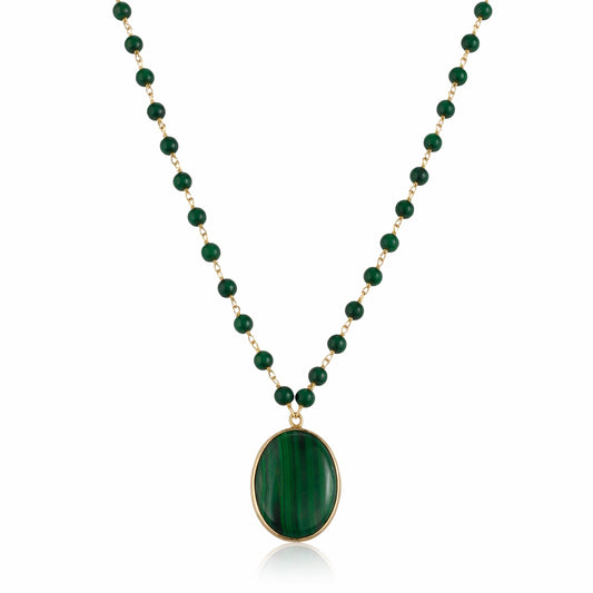 14k Malachite Link with Oval Pendant Necklace