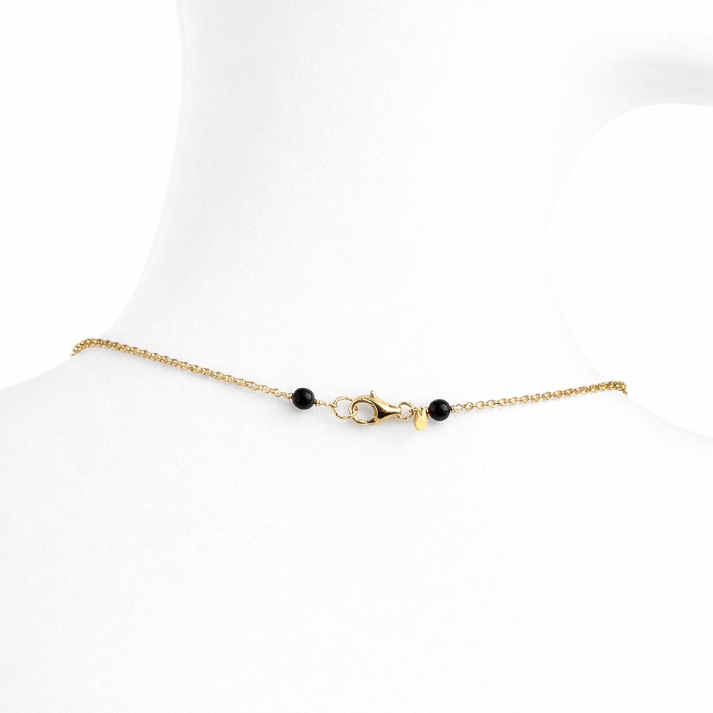 14k Black Onyx Gold Glitter Ball Station Link Necklace