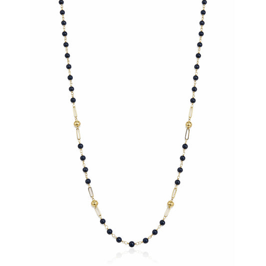14k Black Onyx, Lapis, Garnet or Stabilized Turquoise 4 Gold Station Link Necklace