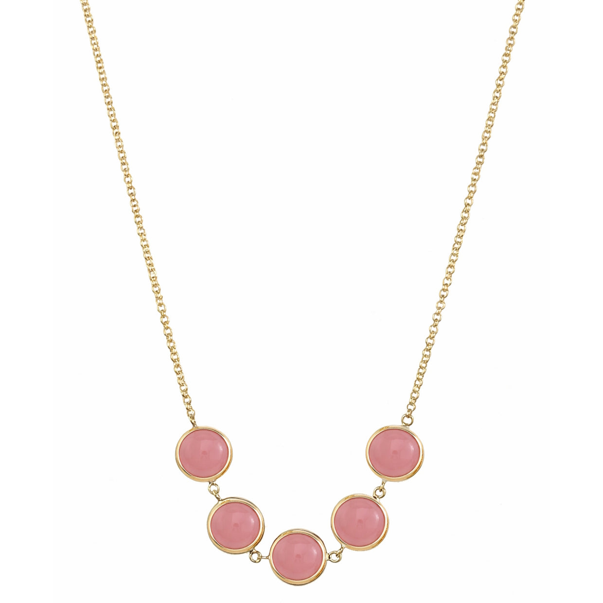14k Guava Quartz 5 Round Bezel Front Necklace