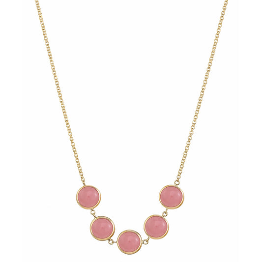 14k Guava Quartz 5 Round Bezel Front Necklace