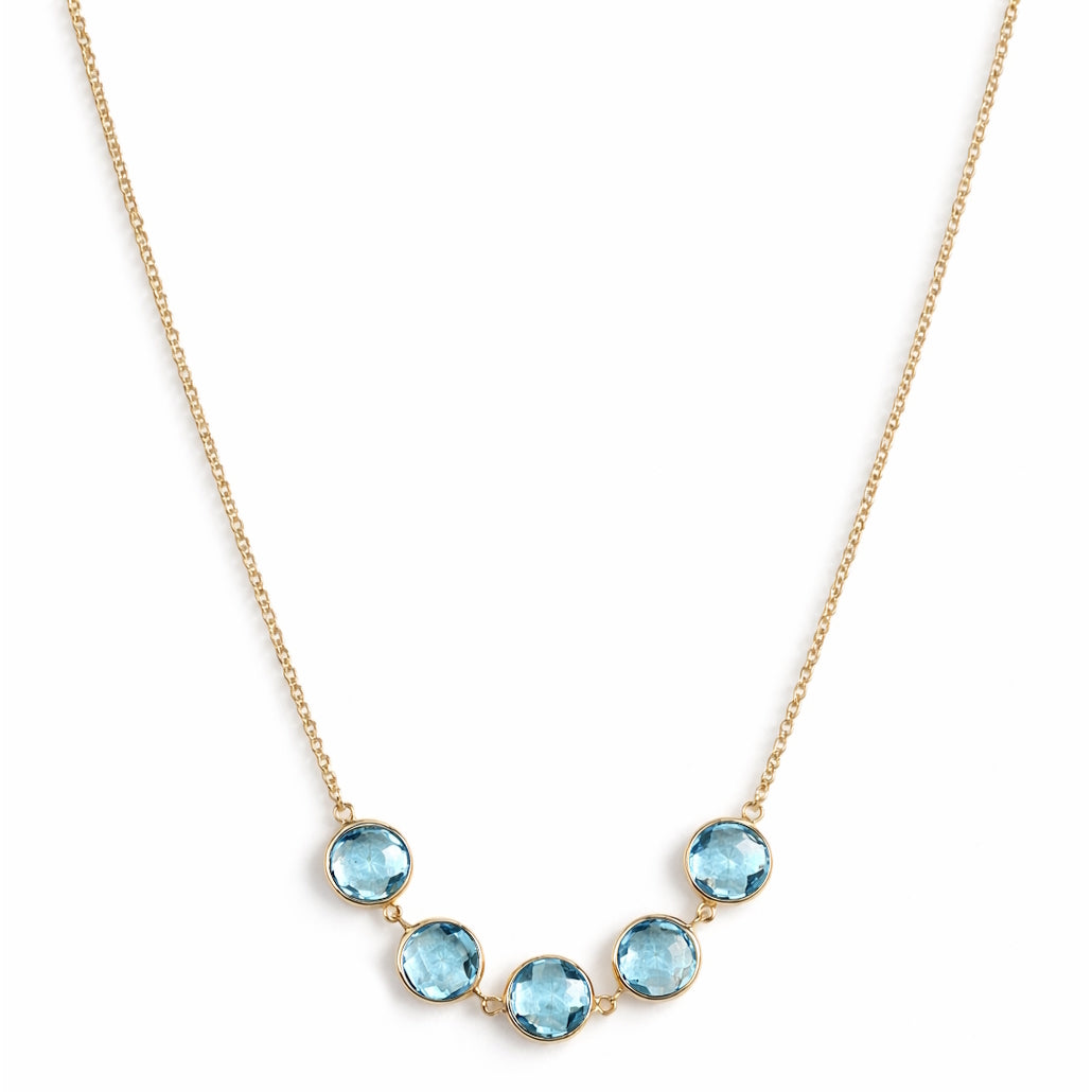 14k Swiss Blue Topaz or Blue Topaz 5 Round Bezel Center Necklace