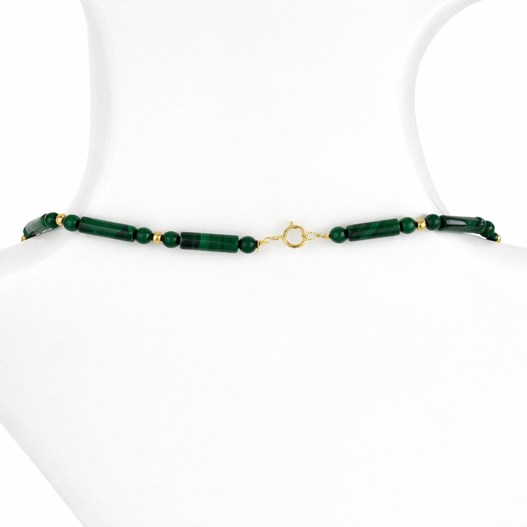 14k Malachite Round & Tube Gold Ball Necklace