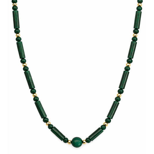 14k Malachite Round & Tube Gold Ball Necklace