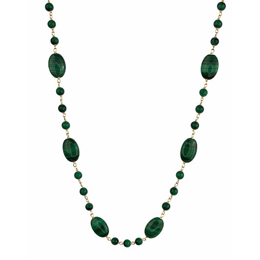 14k Malachite Round Flat Oval Link Necklace