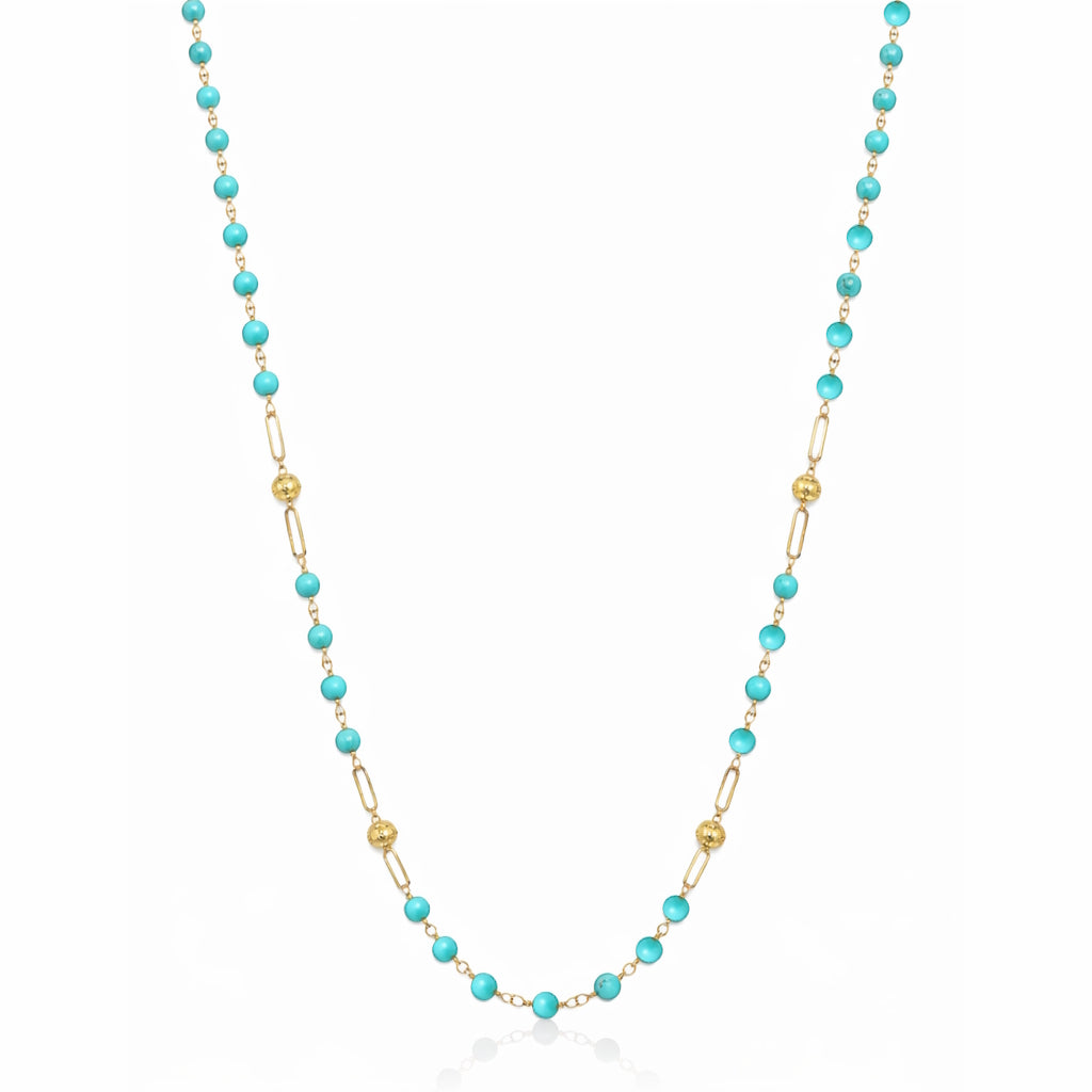 14k Gemstones 4 Gold Station Link Necklace