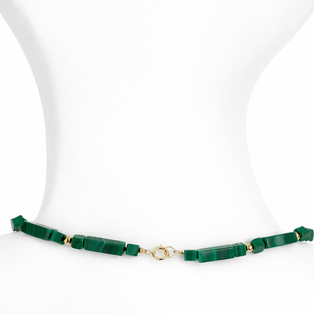 14k Malachite Cube Rectangle Gold Ball Necklace