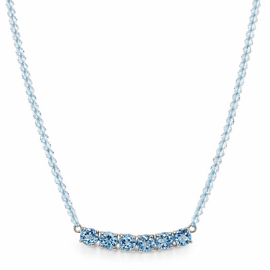 14k White Gold Blue Topaz & Swiss Blue Topaz, London Blue Topaz or Amethyst Curved Bar Necklace