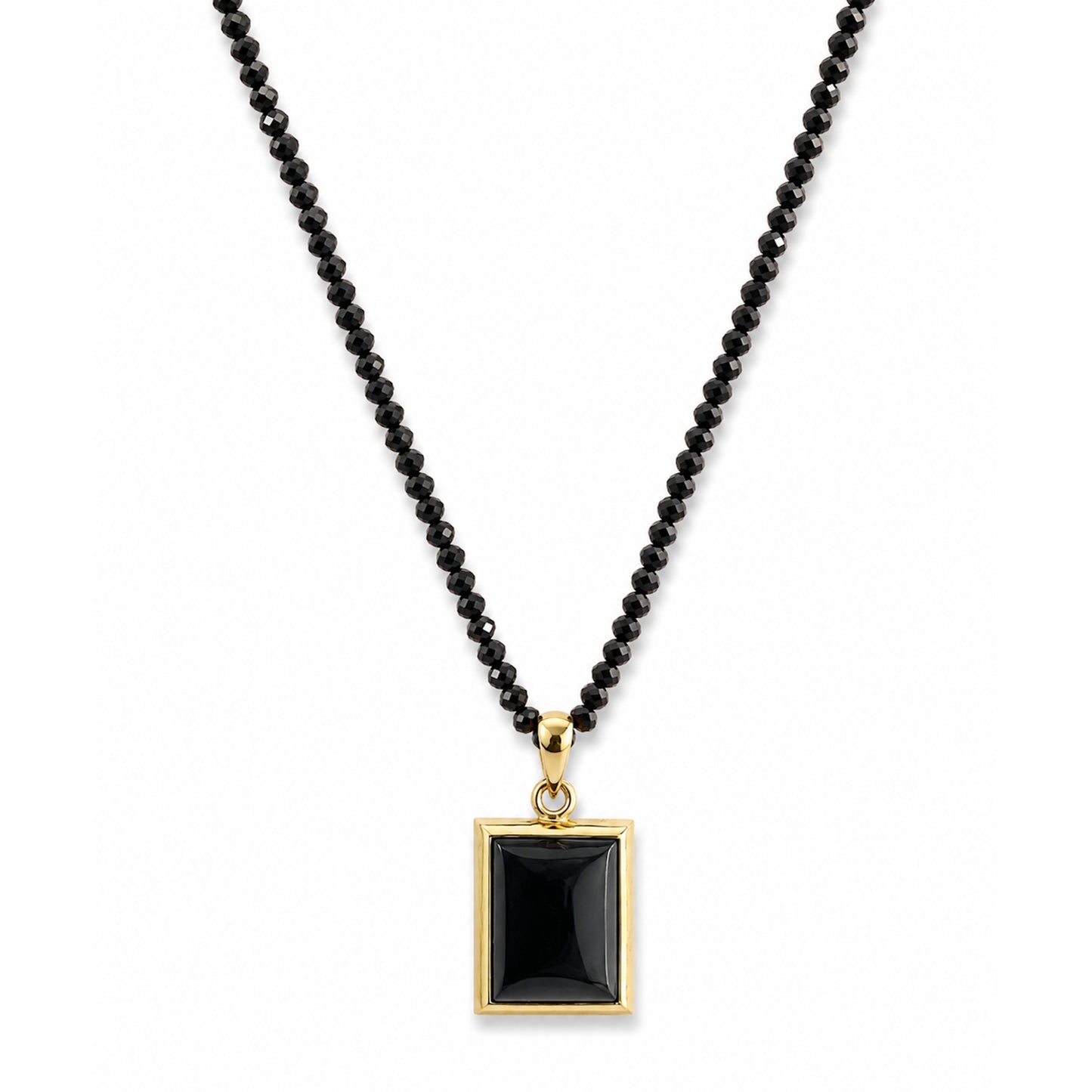14k Black Spinel with Black Onyx Rectangle Shape Pendant Necklace