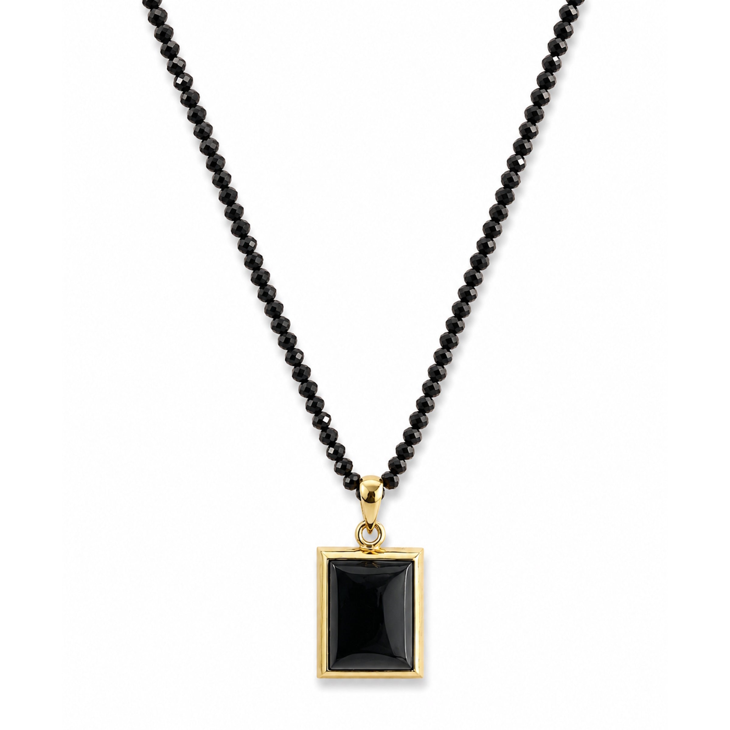 14k Black Spinel with Black Onyx Rectangle Shape Pendant Necklace