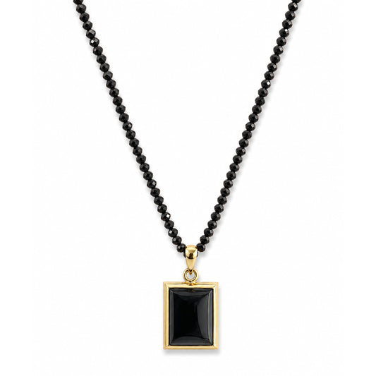 14k Black Spinel with Black Onyx Rectangle Shape Pendant Necklace