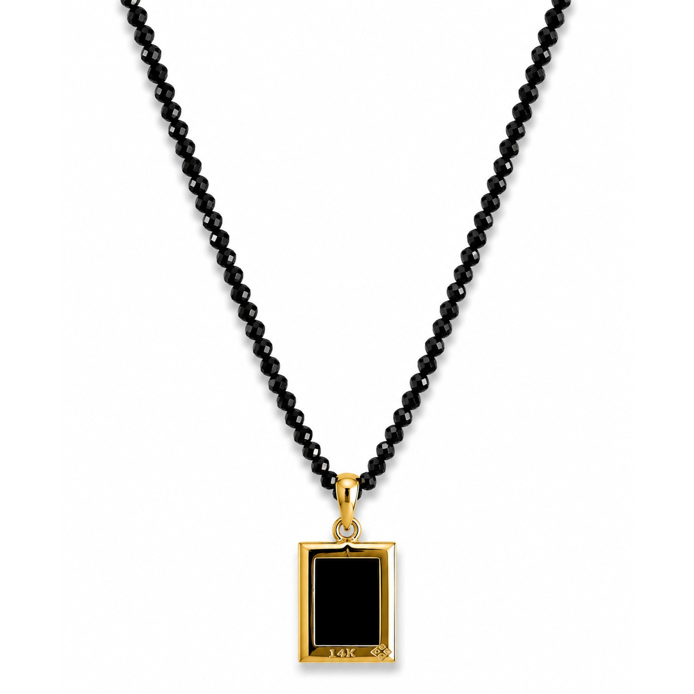 14k Black Spinel with Black Onyx Rectangle Shape Pendant Necklace