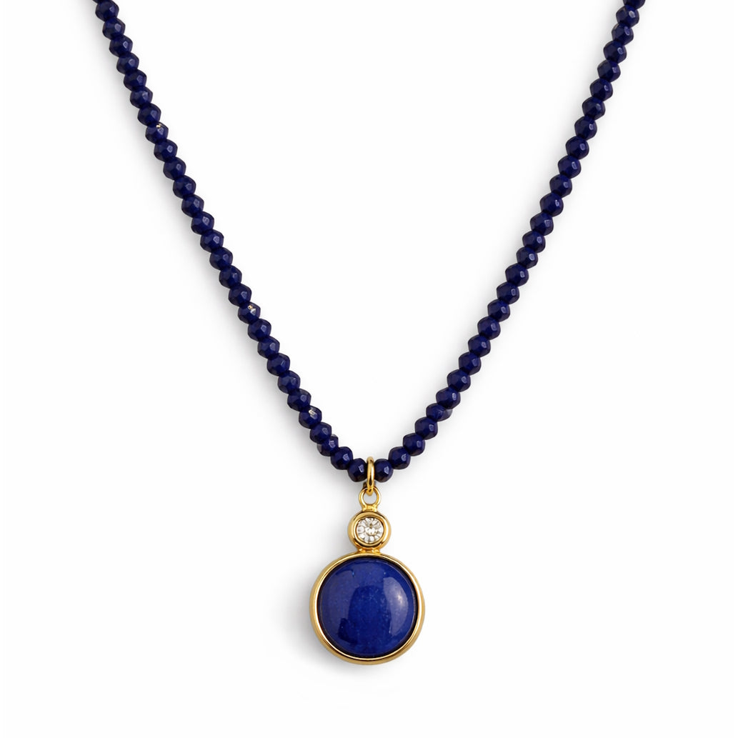 14k Gemstones Small Beads with Mix Pendant Necklace