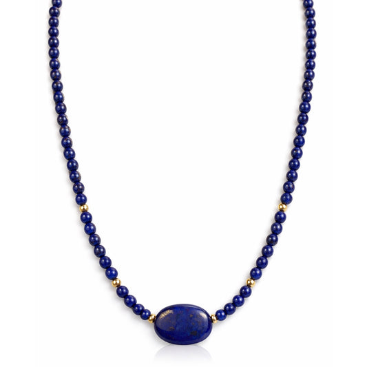 14k Lapis with Flat Oval Center Necklace