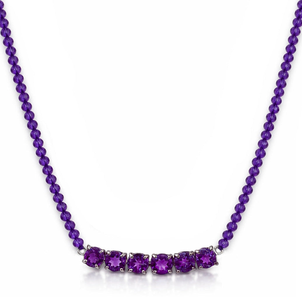 14k White Gold BTopaz & SB Topaz, LB Topaz or Amethyst Curved Bar Necklace