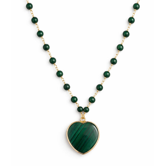 14k Malachite Link with Heart Pendant Necklace