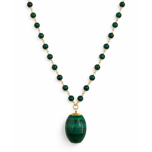 14k Malachite Link with Barrel Pendant Necklace