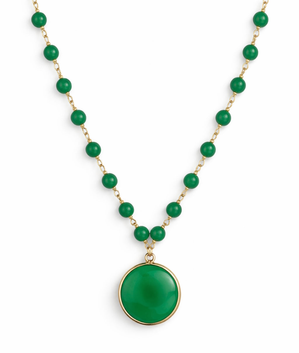 14k Jade Link with Round Pendant Necklace