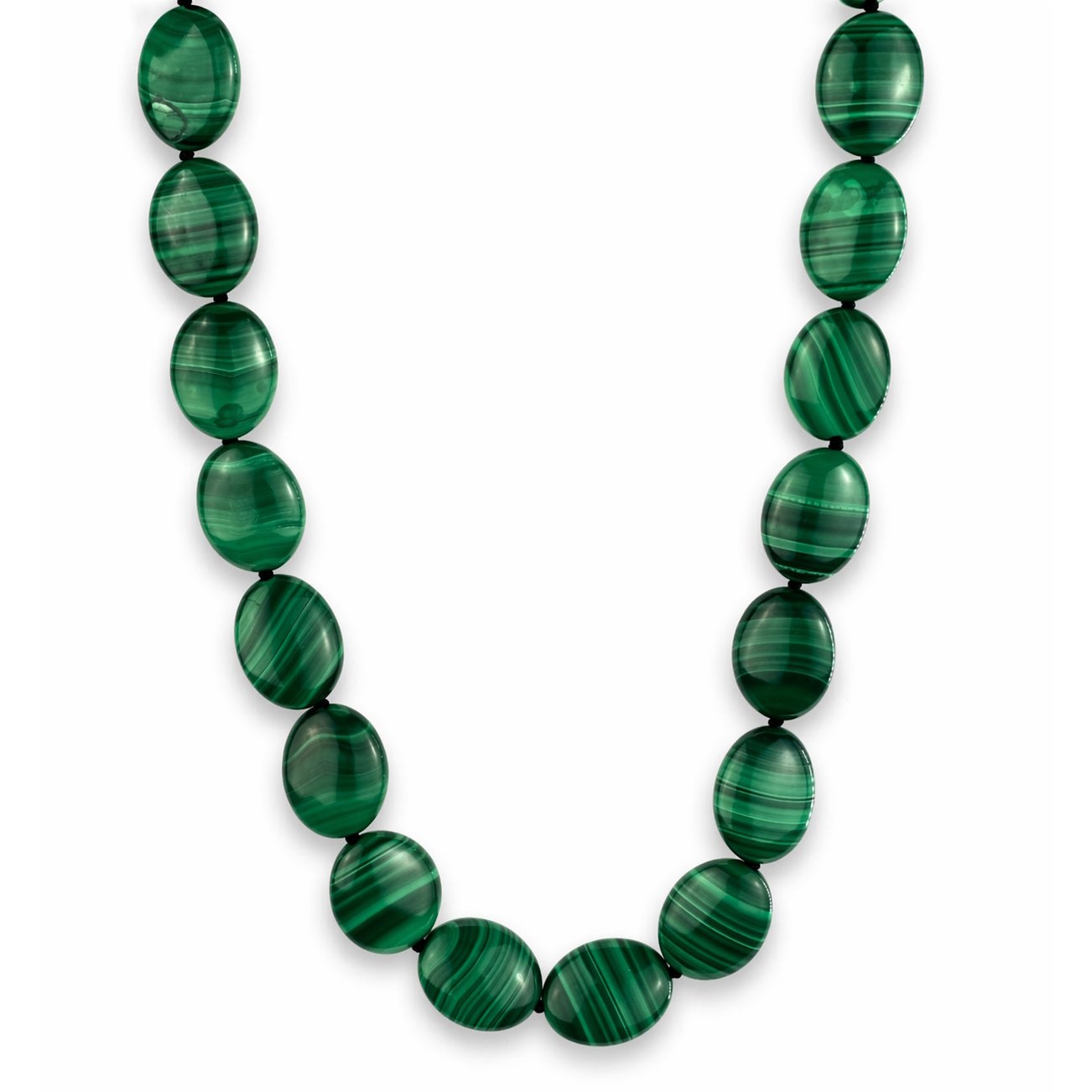 14k Malachite Flat Oval Knotted Necklace
