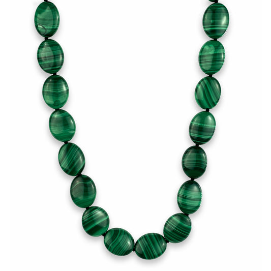 14k Malachite Flat Oval Knotted Necklace