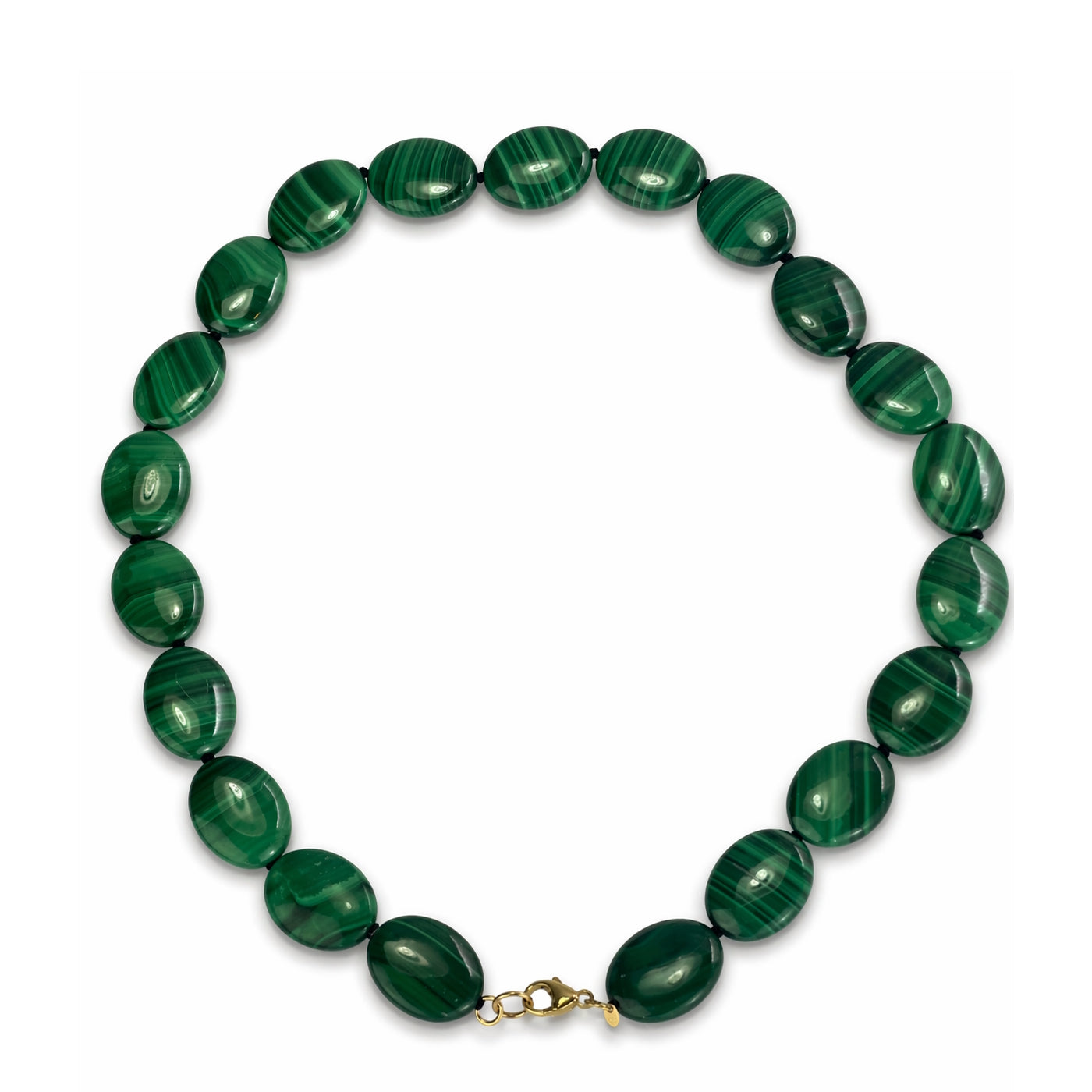 14k Malachite Flat Oval Knotted Necklace