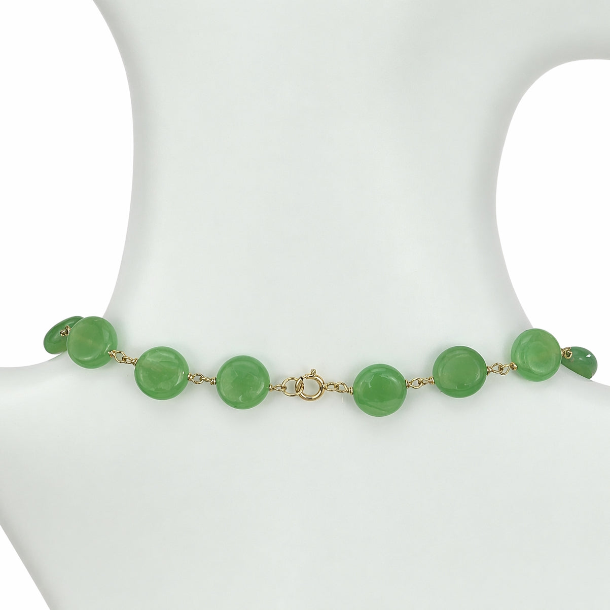 14k Green Jade Coin Link Necklace