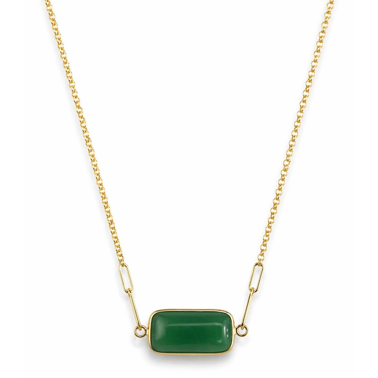 14k Green Jade Cushion Paperclip Center Necklace
