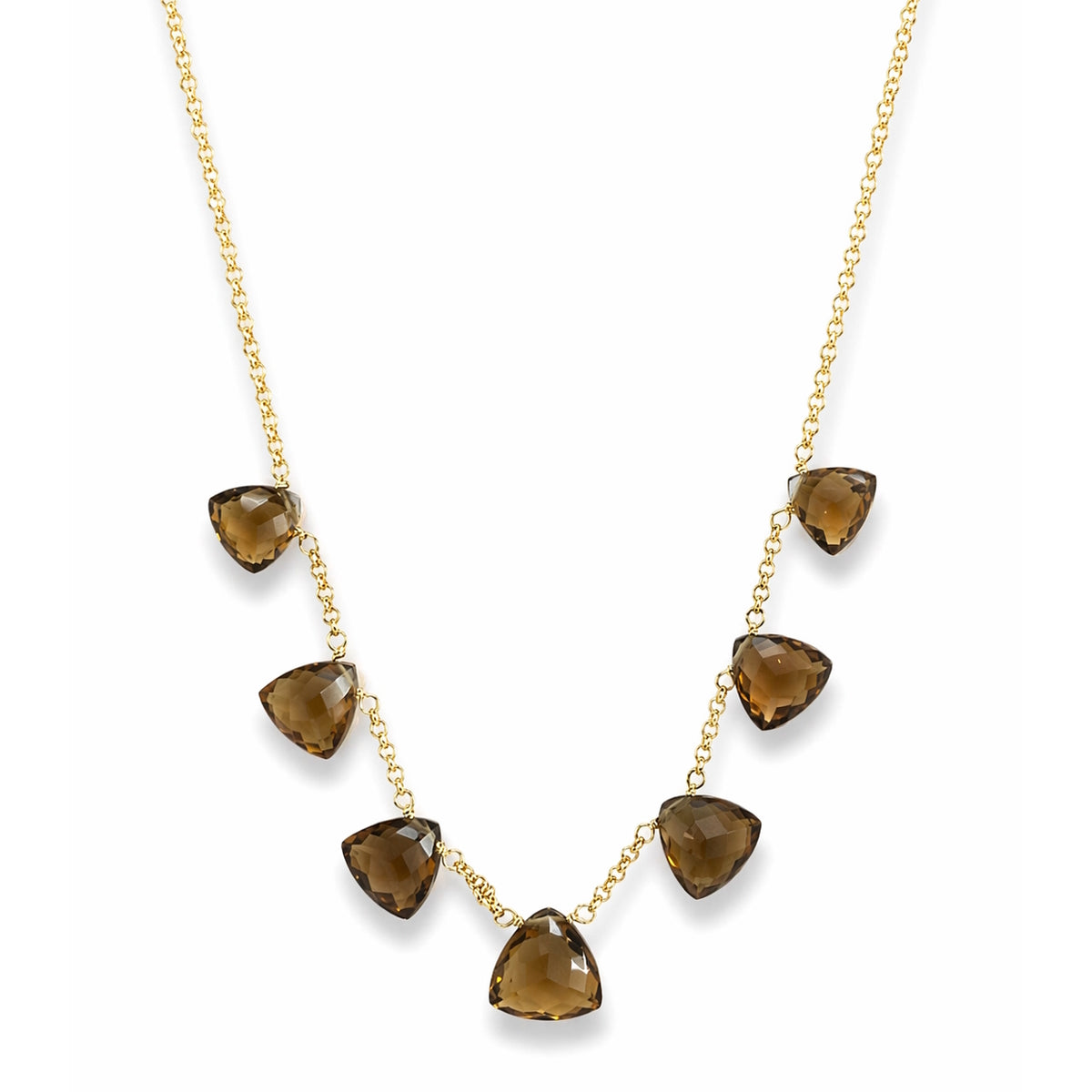 14k Champagne Quartz 7 Trillion Shape Center Necklace