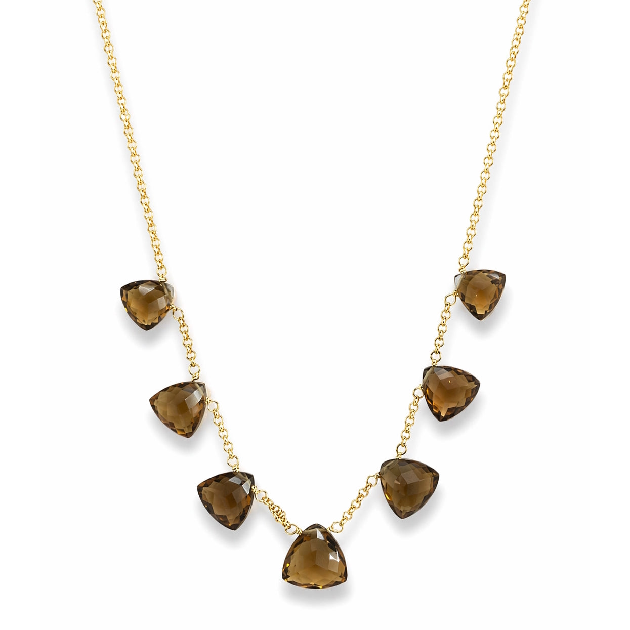 14k Champagne Quartz 7 Trillion Shape Center Necklace