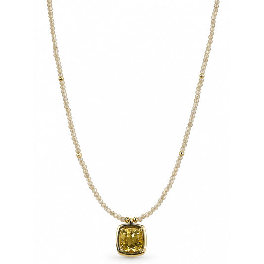 14k Brown Zircon with Yellow Beryl Pendant Necklace