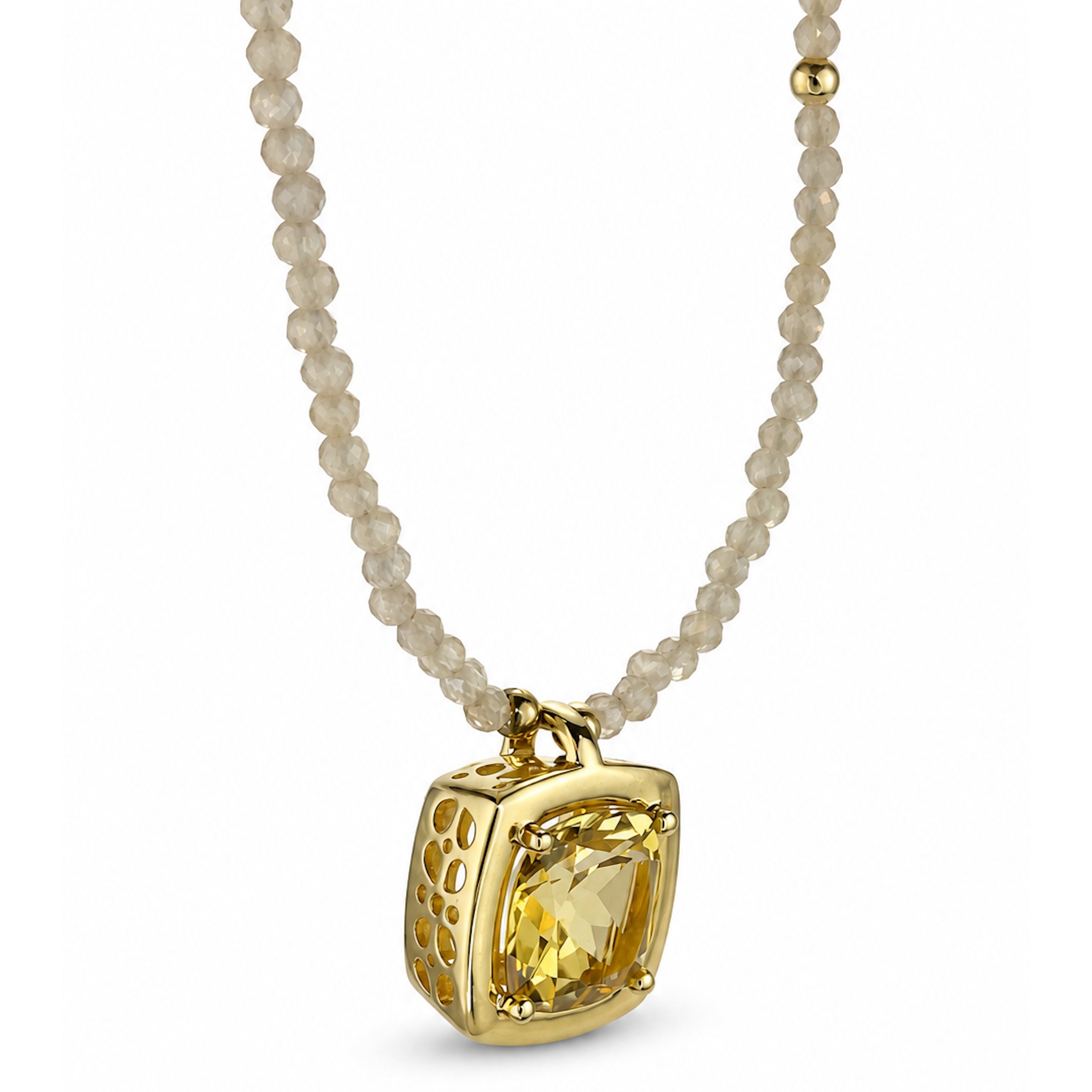 14k Brown Zircon with Yellow Beryl Pendant Necklace